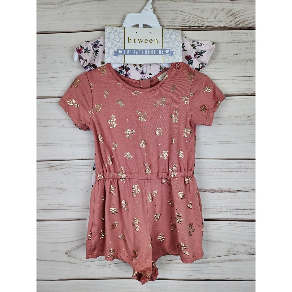 btween Girls Rompers 2 Pack Size 5 Gold Flowers